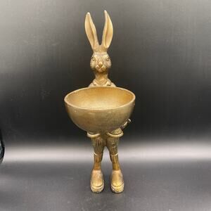 Accent Decor Eric and Eloise Collection 14-inch Brass Hare Figurine with Bowl